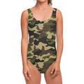 Army Green Camouflage Print One Piece Swimsuit