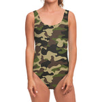 Army Green Camouflage Print One Piece Swimsuit