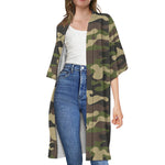 Army Green Camouflage Print Open Front Beach Cover Up