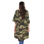 Army Green Camouflage Print Open Front Beach Cover Up