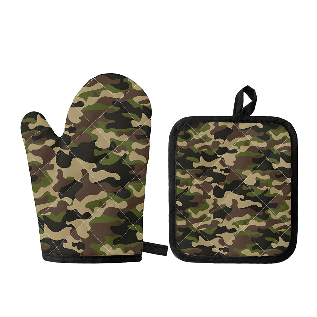 Army Green Camouflage Print Oven Mitt And Pot Holder Set