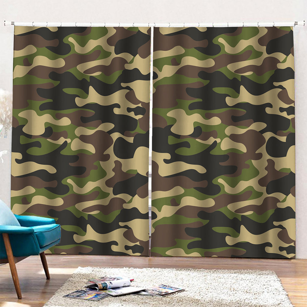 Army Green Camouflage Print Pencil Pleat Curtains