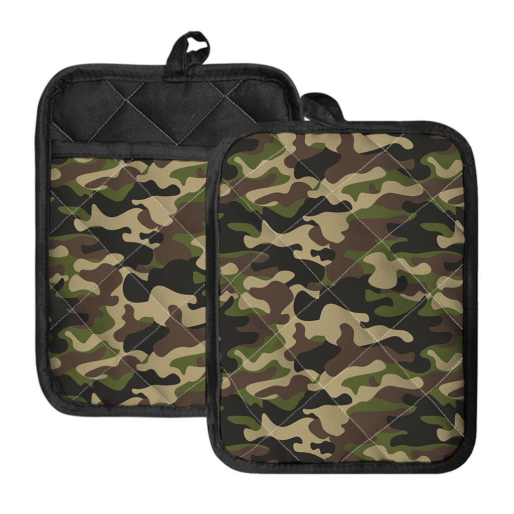 Army Green Camouflage Print Pot Holders With Pocket