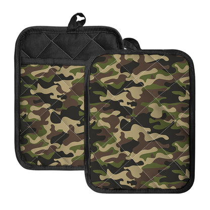 Army Green Camouflage Print Pot Holders With Pocket