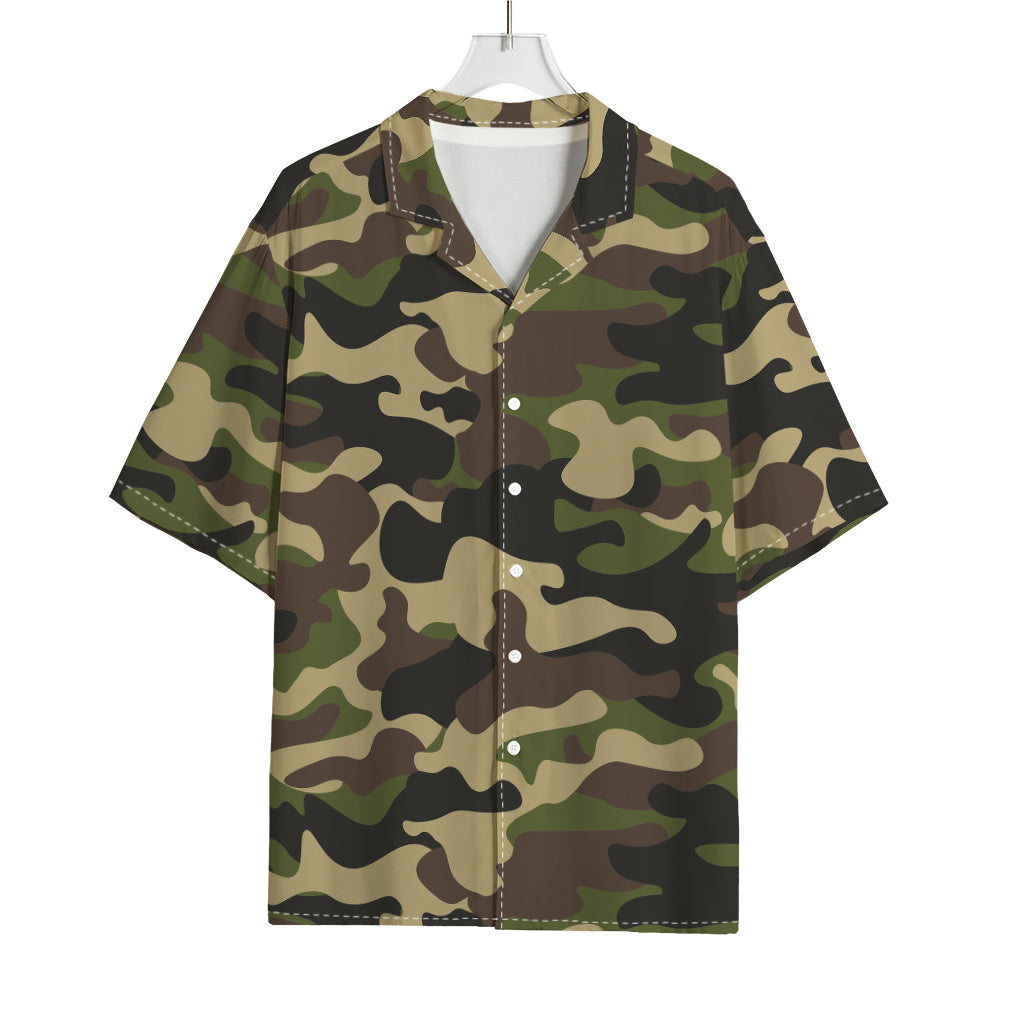 Army Green Camouflage Print Rayon Hawaiian Shirt