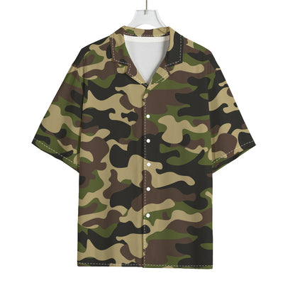 Army Green Camouflage Print Rayon Hawaiian Shirt