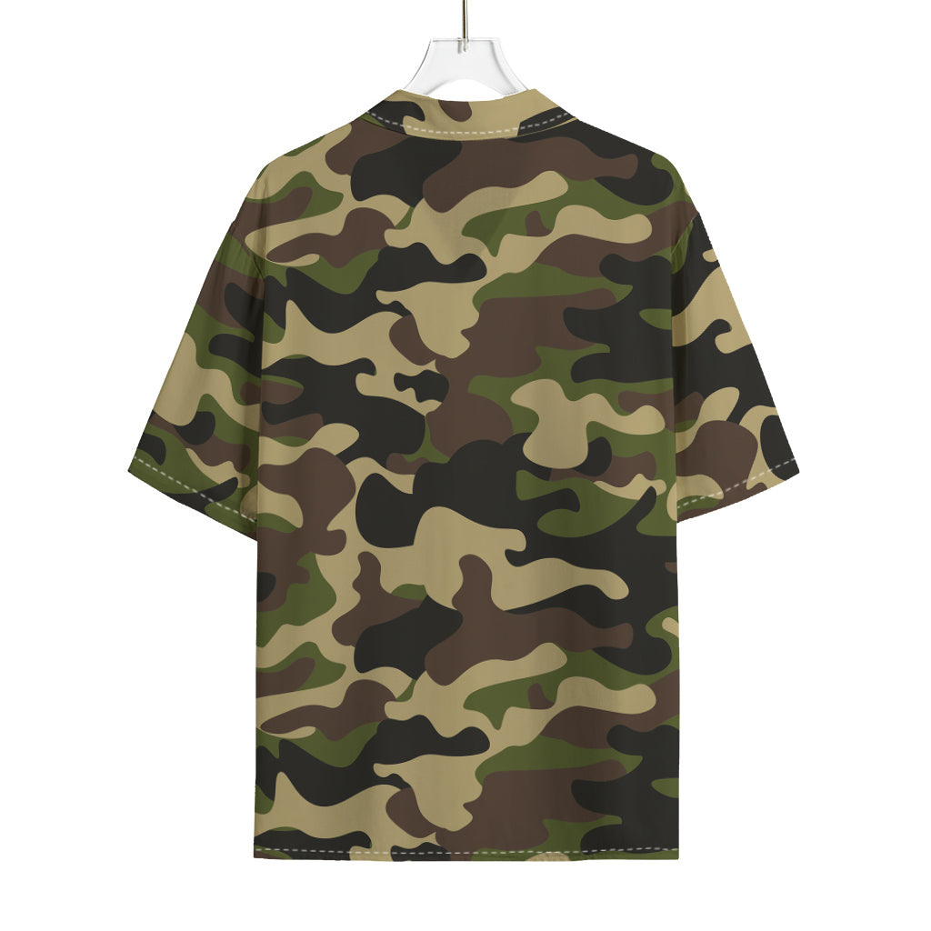 Army Green Camouflage Print Rayon Hawaiian Shirt