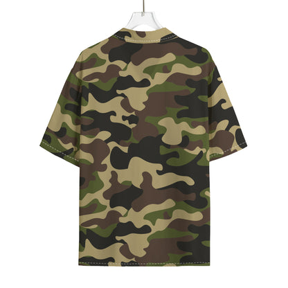 Army Green Camouflage Print Rayon Hawaiian Shirt
