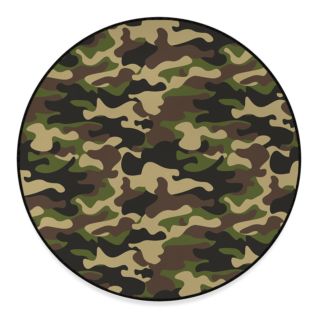 Army Green Camouflage Print Round Floor Mat