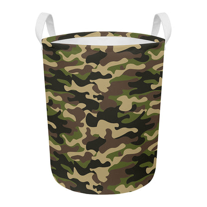 Army Green Camouflage Print Round Laundry Basket