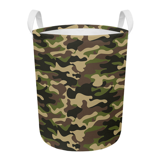 Army Green Camouflage Print Round Laundry Basket