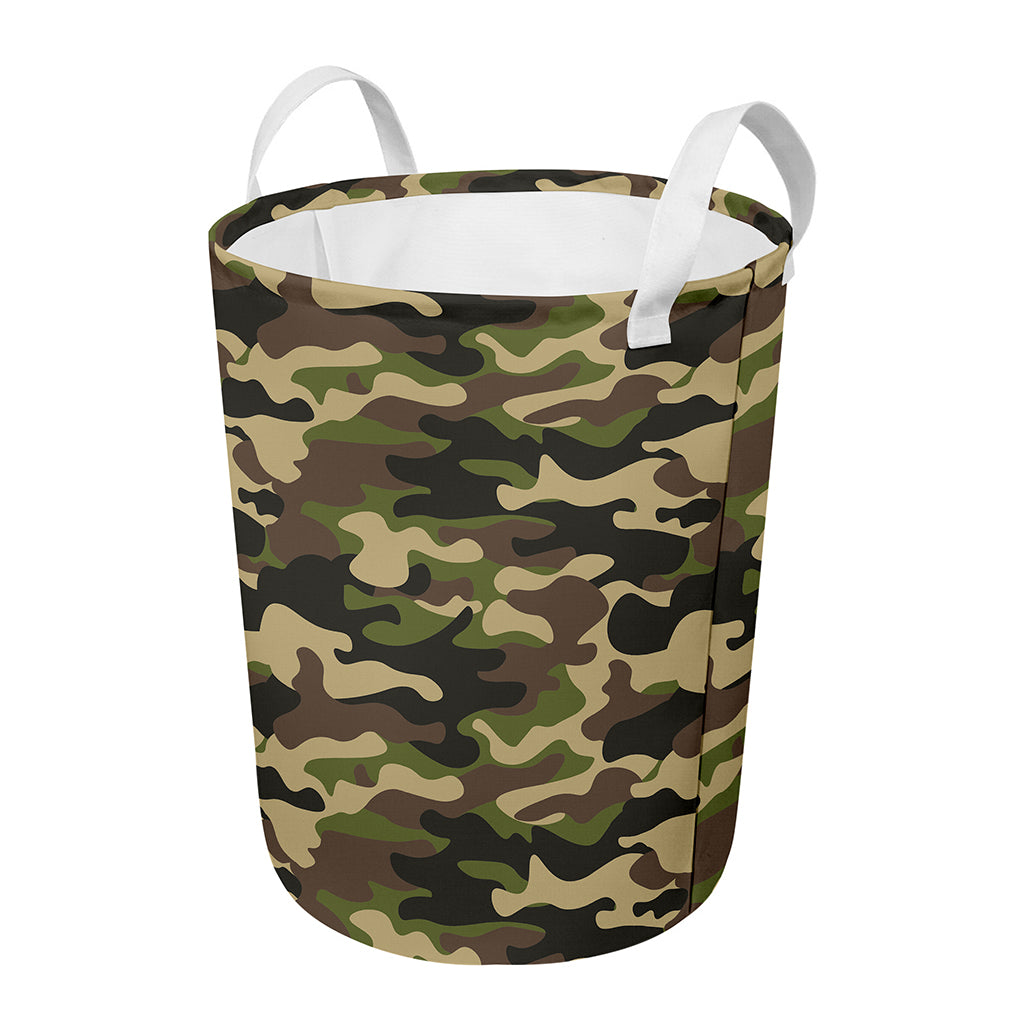 Army Green Camouflage Print Round Laundry Basket
