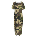 Army Green Camouflage Print Short Sleeve Long Nightdress