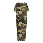 Army Green Camouflage Print Short Sleeve Long Nightdress