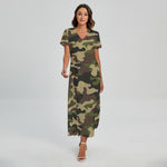 Army Green Camouflage Print Short Sleeve Maxi Dress