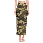Army Green Camouflage Print Side Slit Maxi Skirt
