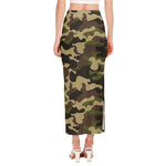 Army Green Camouflage Print Side Slit Maxi Skirt