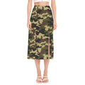 Army Green Camouflage Print Side Slit Midi Skirt
