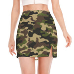 Army Green Camouflage Print Side Slit Mini Skirt