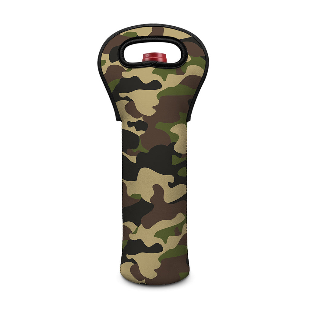 Army Green Camouflage Print Single Neoprene Wine Tote