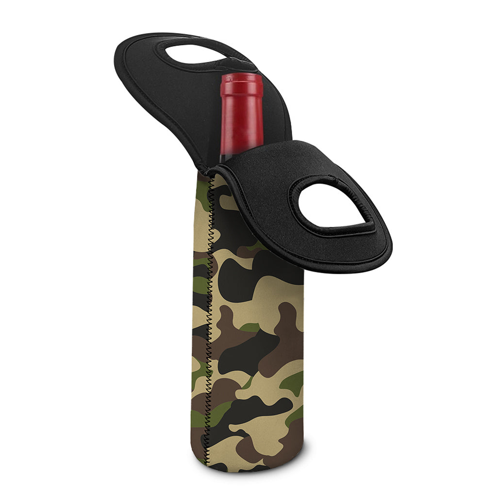 Army Green Camouflage Print Single Neoprene Wine Tote