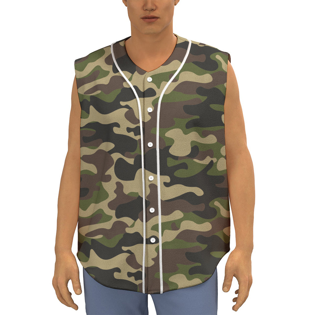 Army Green Camouflage Print Sleeveless Baseball Jersey