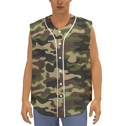 Army Green Camouflage Print Sleeveless Baseball Jersey