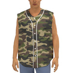 Army Green Camouflage Print Sleeveless Baseball Jersey