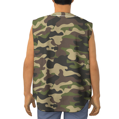 Army Green Camouflage Print Sleeveless Baseball Jersey