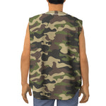 Army Green Camouflage Print Sleeveless Baseball Jersey