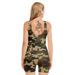 Army Green Camouflage Print Sleeveless One Piece Swimsuit