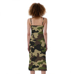Army Green Camouflage Print Slim Fit Midi Cami Dress