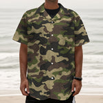 Army Green Camouflage Print Textured Short Sleeve Shirt
