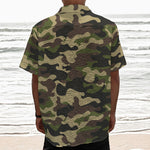 Army Green Camouflage Print Textured Short Sleeve Shirt
