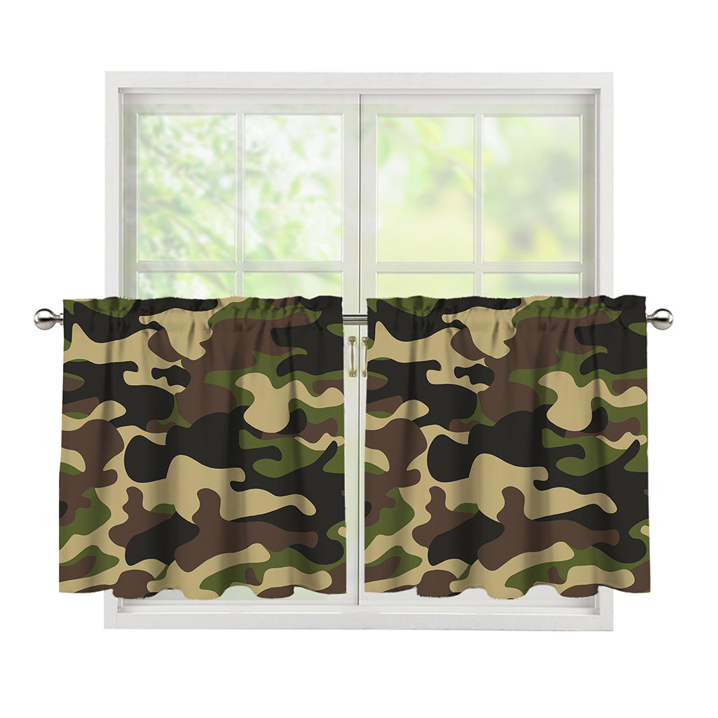 Army Green Camouflage Print Tier Curtains