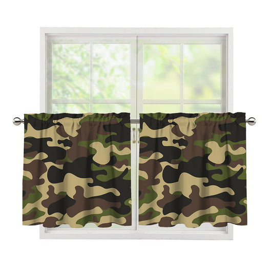 Army Green Camouflage Print Tier Curtains