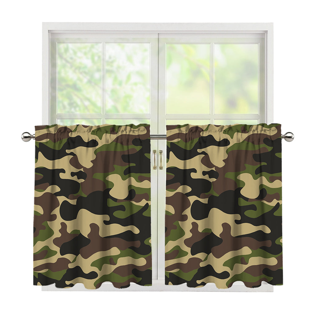 Army Green Camouflage Print Tier Curtains