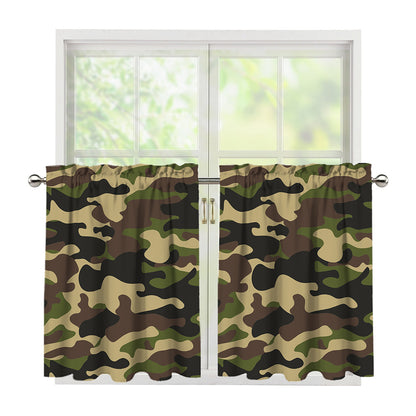 Army Green Camouflage Print Tier Curtains