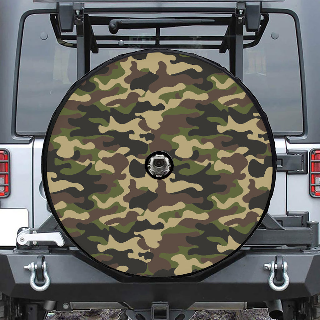 Army Green Camouflage Print Tire Cover With Camera Hole