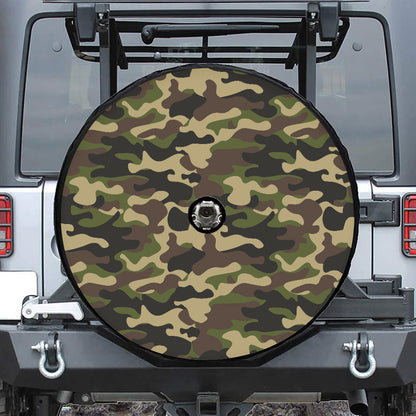 Army Green Camouflage Print Tire Cover With Camera Hole