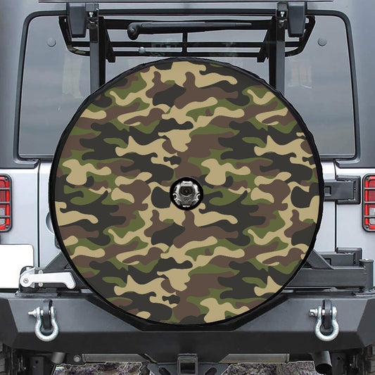 Army Green Camouflage Print Tire Cover With Camera Hole
