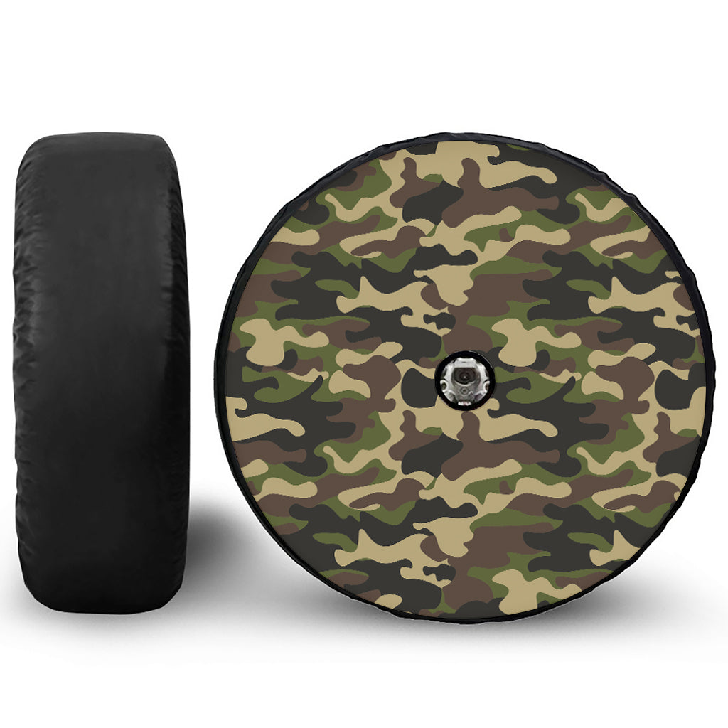 Army Green Camouflage Print Tire Cover With Camera Hole