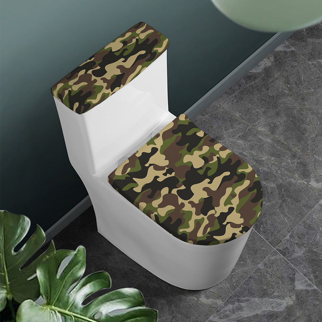 Army Green Camouflage Print Toilet Lid And Tank Cover Set