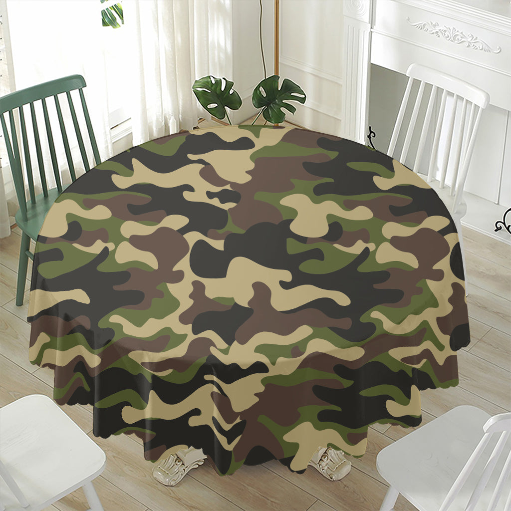 Army Green Camouflage Print Waterproof Round Tablecloth