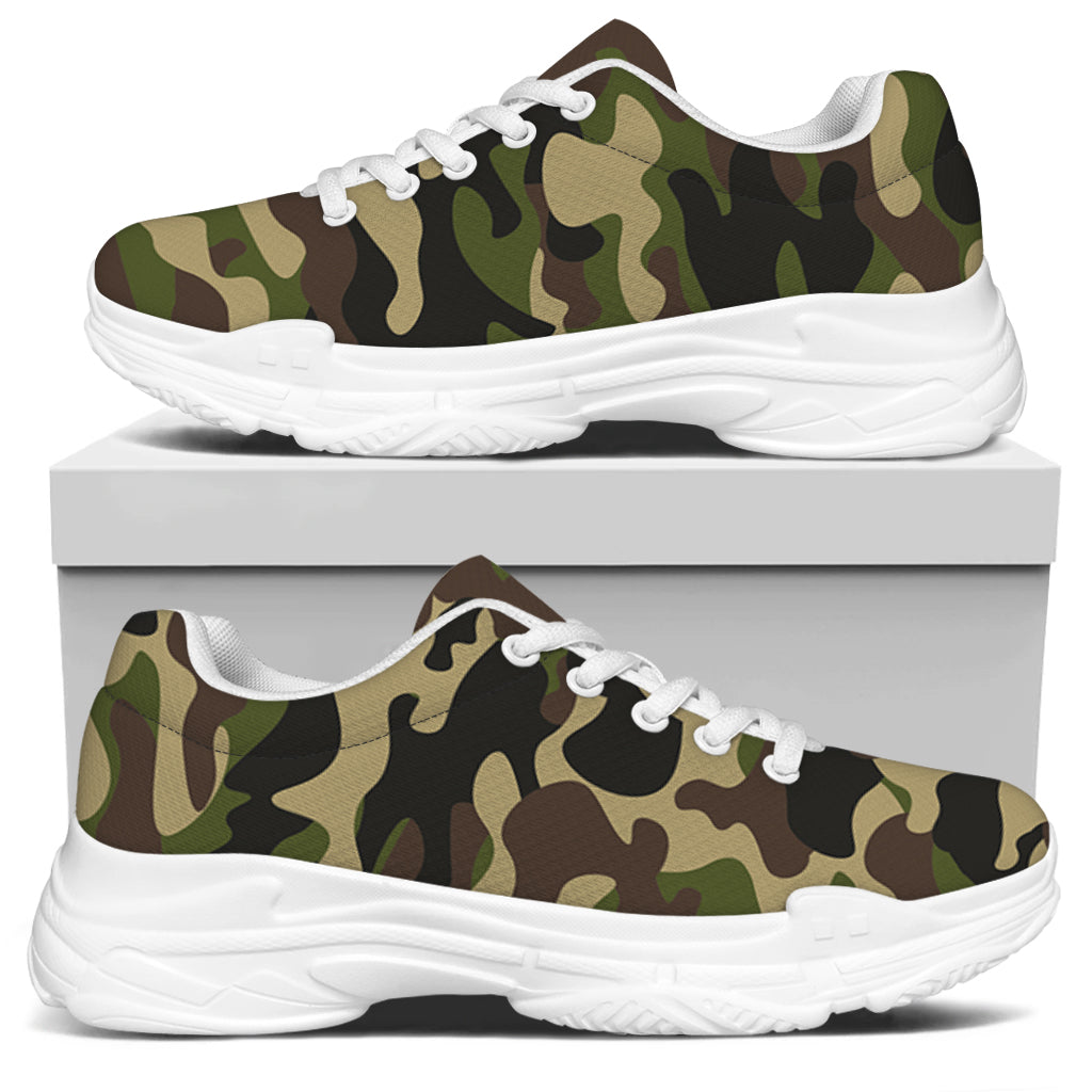 Army Green Camouflage Print White Chunky Shoes