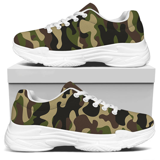 Army Green Camouflage Print White Chunky Shoes