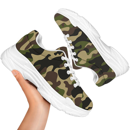 Army Green Camouflage Print White Chunky Shoes
