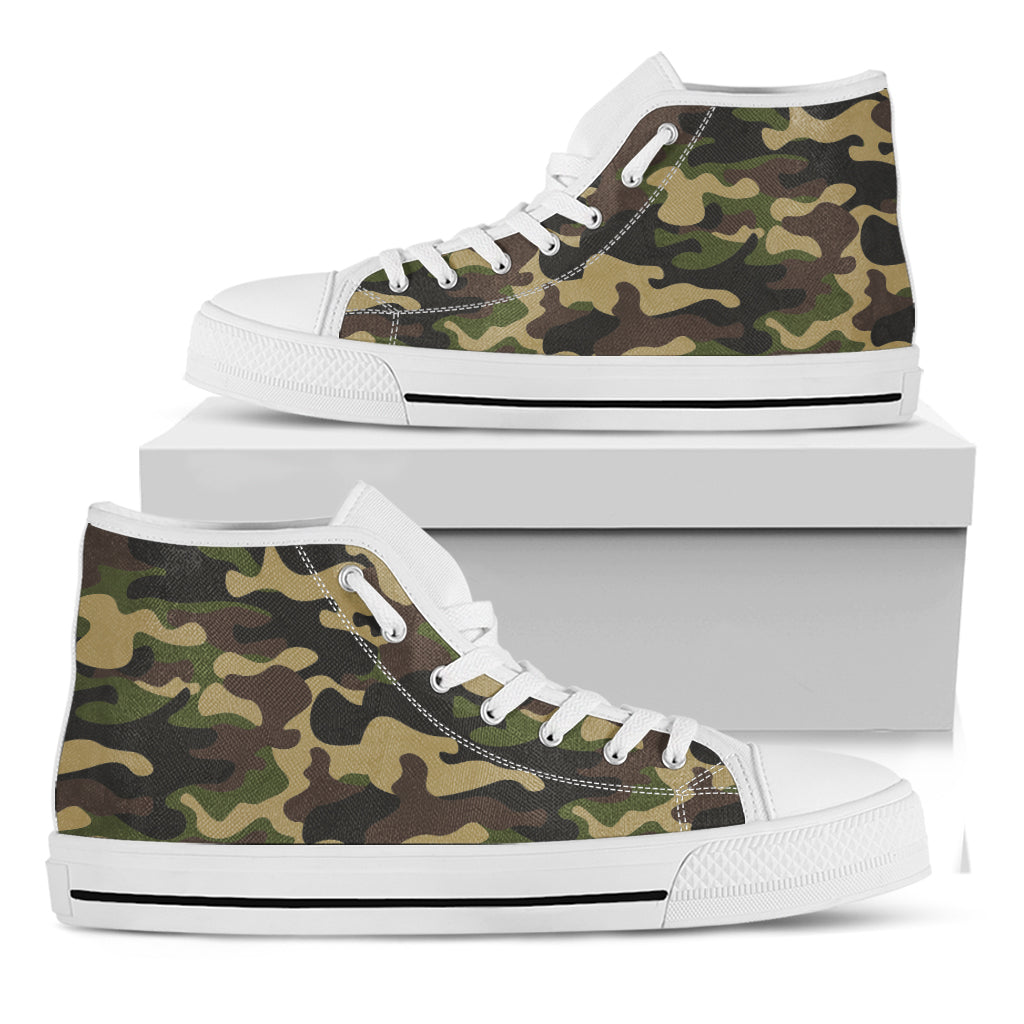 Army Green Camouflage Print White High Top Sneakers