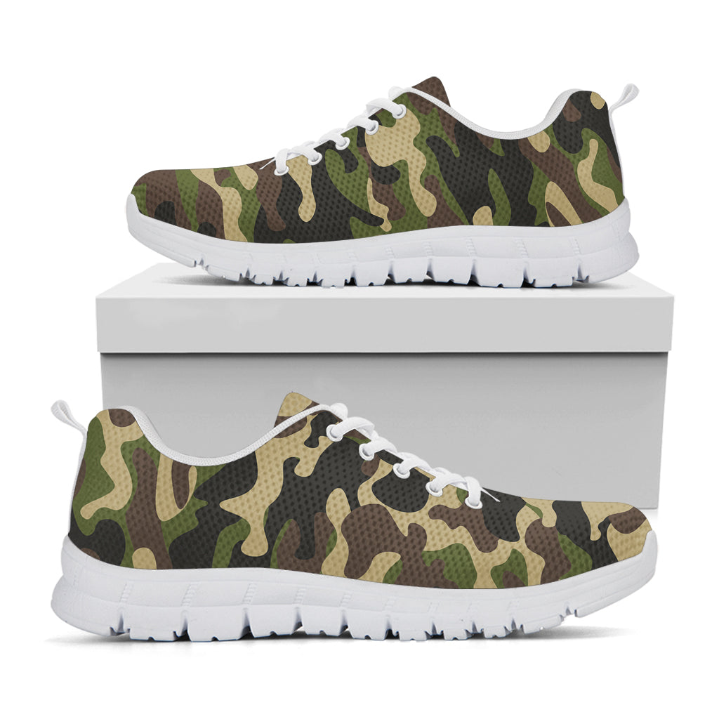 Army Green Camouflage Print White Running Shoes