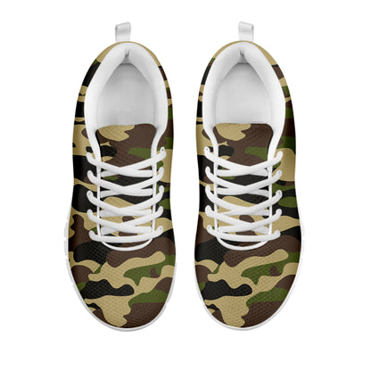 Army Green Camouflage Print White Running Shoes